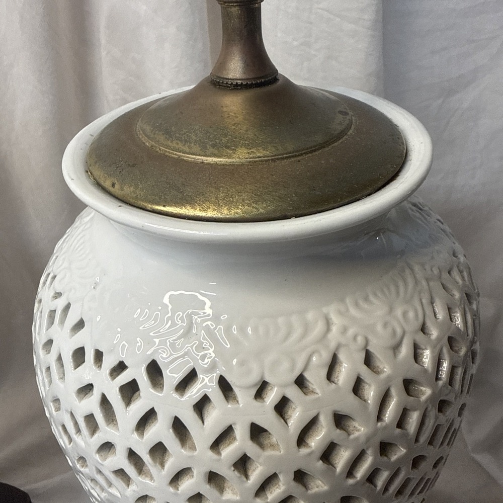 2 VTG Toyo Blanc de Chine Lamp Dual Light MCM Reticulated Ginger Jar Hollywood - Picture 15 of 16